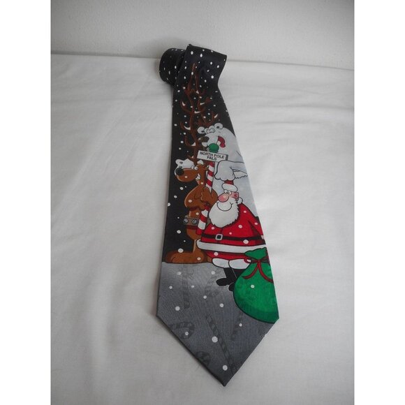 Vintage Silk Santa Reindeer Polar Bear Holiday Tie - Picture 1 of 5